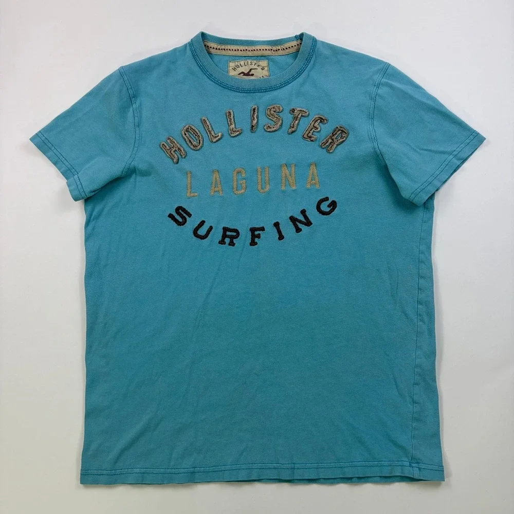 Hollister Laguna Surfing Graphic Tee Mens Large Blue Cotton Short Sleeve Shirt